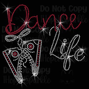 DANCE LIFE, sneakers, custom color, ready to press, Rhinestone iron on transfer DIY bling