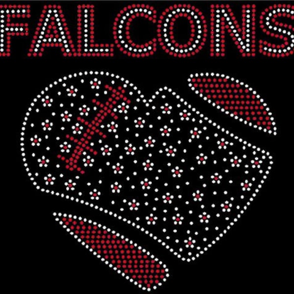 Falcons Football Heart Rhinestone iron on transfer