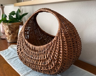 Vintage French Style Market Harvest Basket Woven Wicker Round Handle Storage