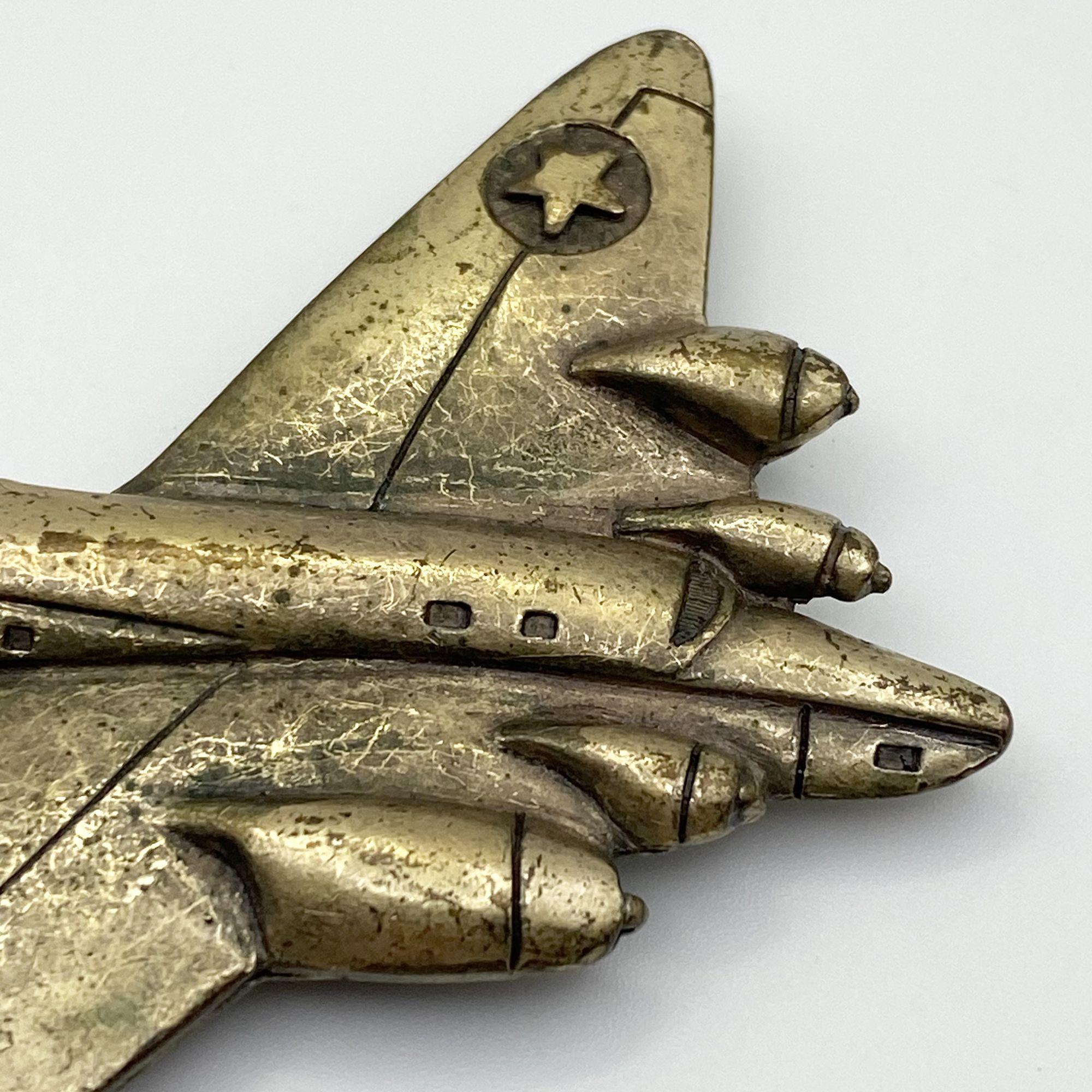 Vintage Brass Military Aircraft Airplane Brooch Pin WWII