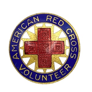 WWII Vintage Amerikanisches Rotes Kreuz Volunteer Pin Abzeichen Gold Emaille Metall ARC