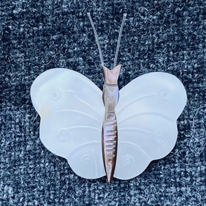 Vintage Butterfly Brooch Pin Mother-Of-Pearl & Shell 1.25 in MOP Etched Natural