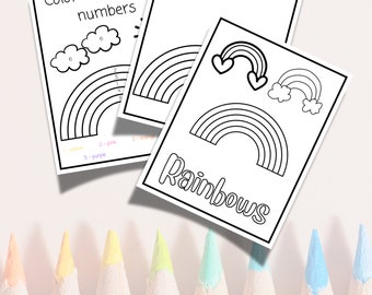 Rainbows, rainbow themed coloring, coloring book, coloring sheets, color by number, color with numbers, rainbow worksheet