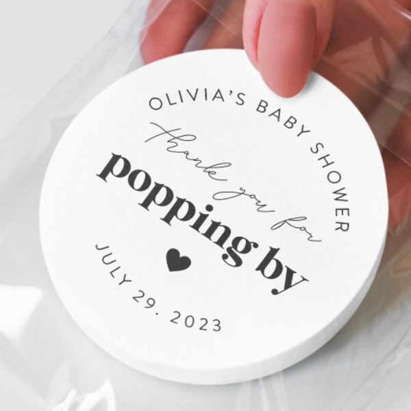 Personalized Thank You for Popping By Stickers, Baby Shower, Round Favor Stickers, Popcorn Thank You Labels, Custom Labels, THP2