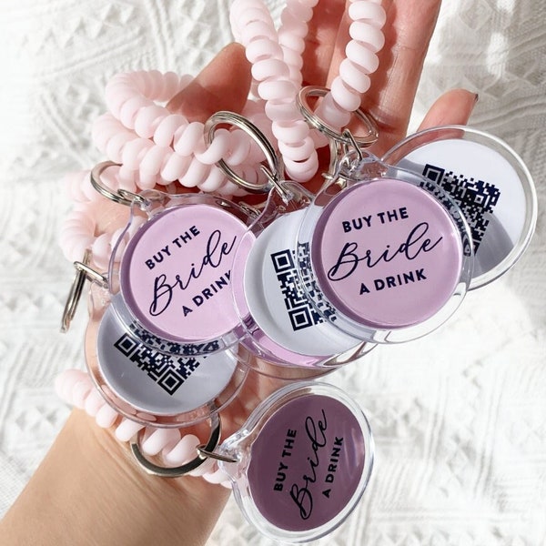 34 COLORS! Buy the Bride a Drink QR Code Bracelets, Keychain, Venmo Bachelorette, Buy The Bride a Drink, Bachelorette Party Favor Keychain