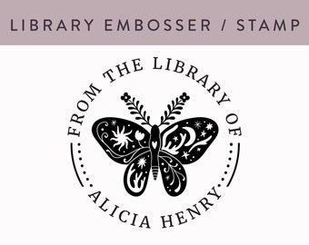 Custom Library Embosser, Stamp, Self Ink Book Stamp or Rubber Wood Stamp, From the Library of Stamp, Ship from the U.S., PL1