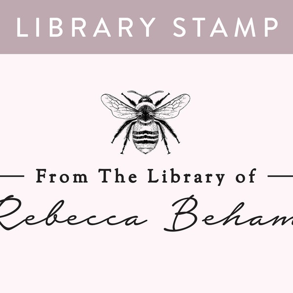 BEST SELLERS! Honey Bee Custom Library Stamp, Self Ink Book Stamp or Rubber Wood Stamp, From the Library of Stamp, PS150