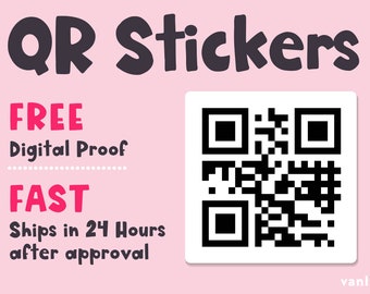 Square Custom QR Code Package Sticker,  Custom Text Stickers, Business Stickers Logo, QR Code, White, Purple, Pink, Gery, Free Digital Proof
