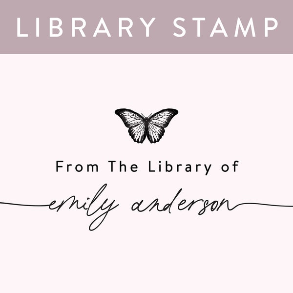 BEST SELLERS! Butterfly Custom Library Stamp, Self Ink Book Stamp or Rubber Wood Stamp, From the Library of Stamp, PS152