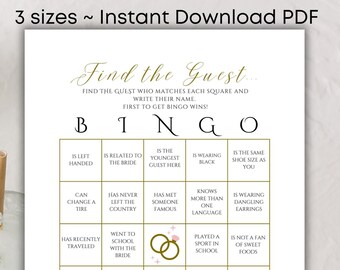 Bridal Shower Bingo Printable, Wedding Games for Reception, Wedding Table Games, Find the Guest Game, Wedding Games Cocktail Hour Activities