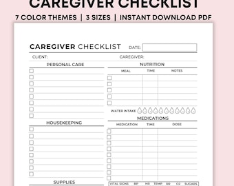 Senior Caregiver Checklist Printable, Caregiver Daily Log, Elderly Care Tasks Housekeeping Schedule, Caregiving Template, Cleaning Checklist