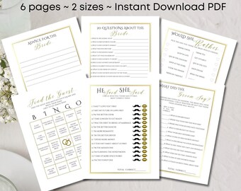 Minimalist Bridal Shower Games Bundle, Printable Wedding Table Games for Reception, Fun Cocktail Hour Mix and Mingle Activities for Guests