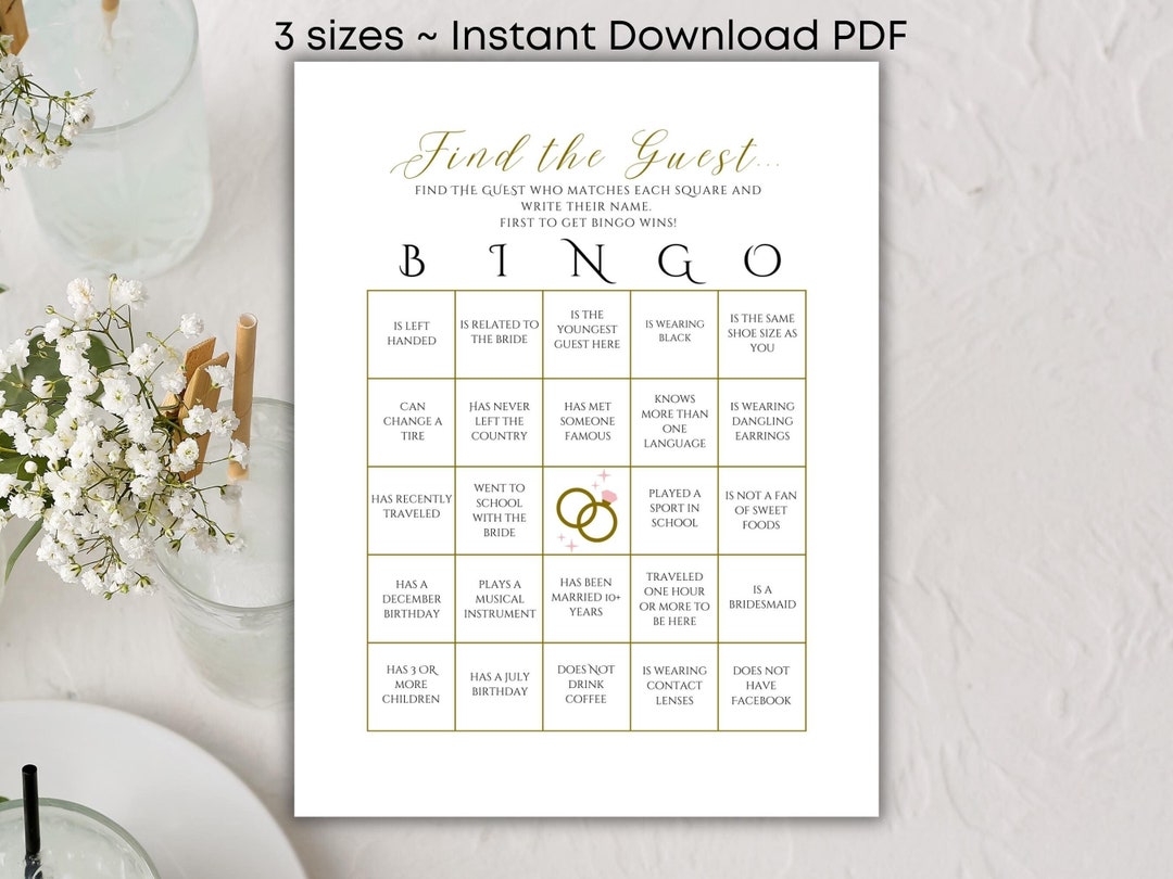 Bridal Shower Bingo Printable, Wedding Games for Reception, Wedding ...