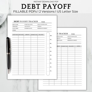 Debt Payoff Tracker Printable Fillable PDF, Monthly Debt Payment Log, Bill Tracker, Income and Expense Tracker, Budget by Paycheck