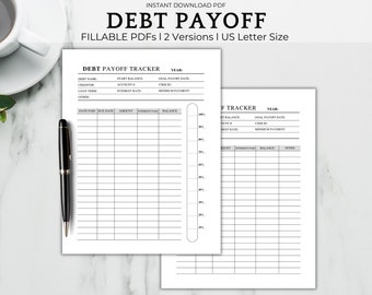 Debt Payoff Tracker Printable Fillable PDF, Monthly Debt Payment Log, Bill Tracker, Income and Expense Tracker, Budget by Paycheck