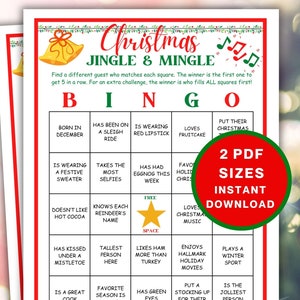 Jingle and Mingle Bingo, Find the Guest Christmas Mingle Bingo Printable Party Game, Friendsmas Games, Work Holiday Icebreaker Bingo