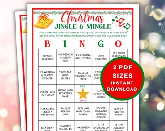 Jingle and Mingle Bingo, Find the Guest Christmas Mingle Bingo Printable Party Game, Friendsmas Games, Work Holiday Icebreaker Bingo