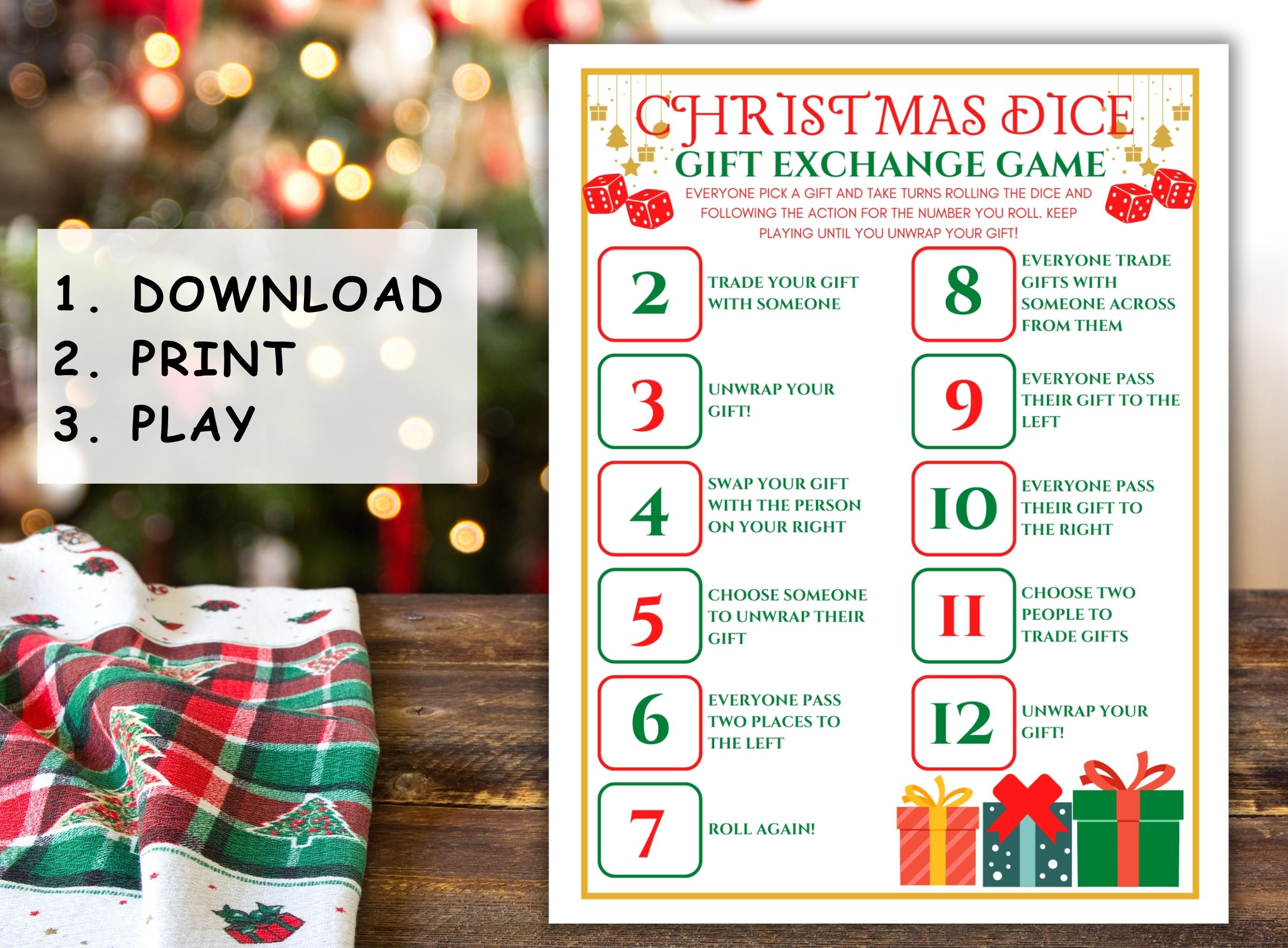Christmas Gift Exchange Dice Game, Roll the Dice Holiday Gift Swap