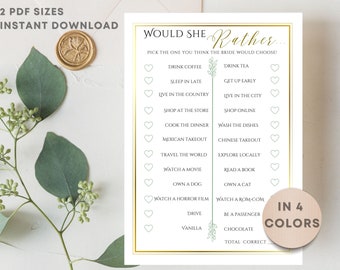 Would She Rather Fun Bridal Shower Games Pink Blue, Bridal Shower Activities, Interactive Bridal Shower, Who Knows Bride Best Printable Game