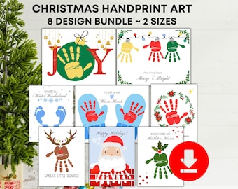 Christmas Handprint Art Bundle, Handprint Christmas Lights, Grandparent Gift Idea, Baby Footprint Craft, Winter Preschool Printable Activity