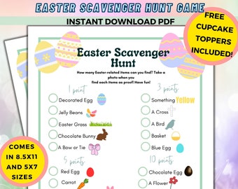 Easter Scavenger Hunt for Kids, Indoor Easter Treasure Hunt, Printable Easter Games for Kids and Teens, Easter Cupcake Toppers