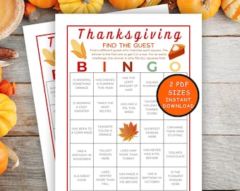 Friendsgiving Bingo Game  Printable, Thanksgiving Find the Guest Game, Fun Holiday Activity for Adults and Kids