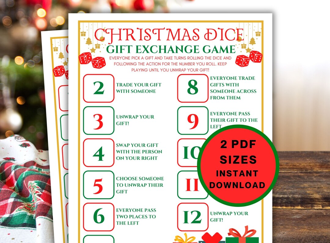 Christmas Gift Exchange Dice Game, Roll the Dice Holiday Gift Swap