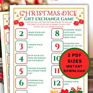 Christmas Gift Exchange Dice Game, Roll the Dice Holiday Gift Swap, Printable Christmas Party Games for Adults and Family, Friendsmas Games