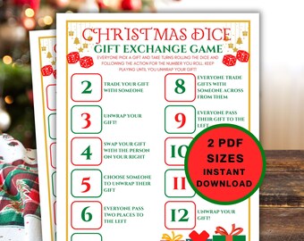 Christmas Gift Exchange Dice Game, Roll the Dice Holiday Gift Swap, Printable Christmas Party Games for Adults and Family, Friendsmas Games