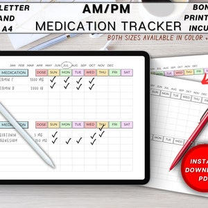 Medication Tracker, Daily Medication Log, Medication List, Supplement Tracker, Planner Template