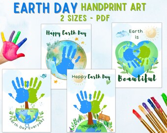 Earth Day Handprint Art Craft, Earth Day Printable Activities, Montessori Materials, Preschool Worksheets, Homeschool Curriculum