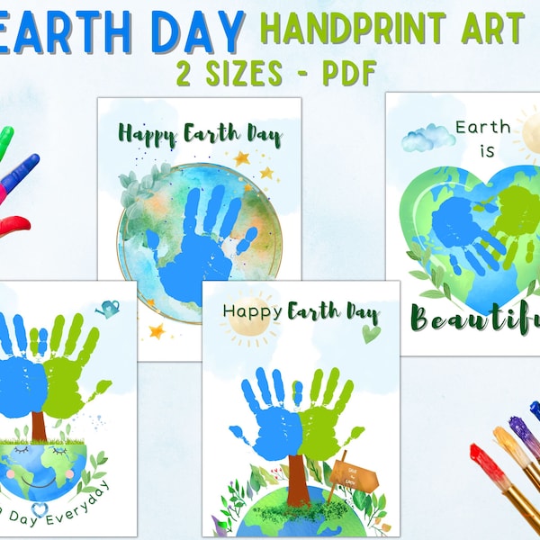 Earth Day Handprint Art Craft, Earth Day Printable Activities, Montessori Materials, Preschool Worksheets, Homeschool Curriculum