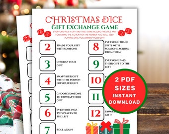 Christmas Pass the Gift Game, Holiday Office Party Printable Gift Exchange Dice Game, Friendsmas Games, Family Reunion Left Right Game