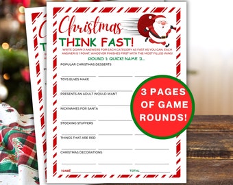 Think Fast Christmas Game, Christmas Trivia, Matching Game, Friendsmas Games, Printable Christmas Party Games for Family and Large Groups