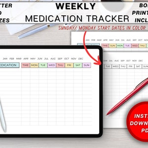 Medication Tracker Printable, Medication Log, Weekly Medication List, Vitamins Supplements Tracker
