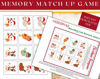 Christmas Cat Theme Matching Memory Game, Christmas Party Game, Preschool Toddler Activity Games, Kids Family Game