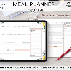 Weekly Meal Planner Printable, Digital Grocery List, Daily Food Journal, Weekly Budget, Meal Prep Template, Fridge Meal Planner Template