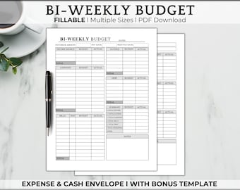 Biweekly Budget Tracker Fillable PDF, Budget Planner Printable, Debt Payoff Tracker, Savings Log, Income and Expense Tracker