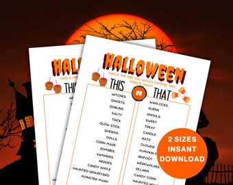 Halloween This or That Game, Halloween Would you Rather, Halloween Games for Kids and Adults, Halloween Activity Printable Party Game
