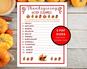 Thanksgiving Word Scramble, Thanksgiving Games Printable, Friendsgiving Games, Thanksgiving Trivia, Fun Activities for Kids and Adults