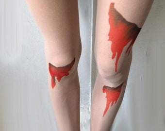 Blood Stains Tights Zombie Halloween Leggings Scary Costume, Creepy Horror Guro Lolita Leggings