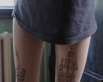 lighthouse, boat, ship, lighthouse tattoo, boat tattoo, ship tatoo, tights, tattoo tights