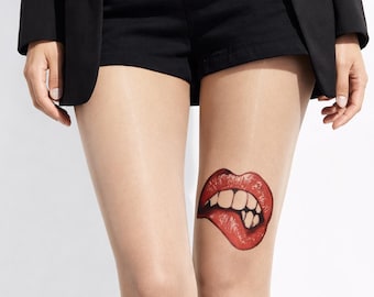 Medias de tatuaje de labios para despedida de soltera pintadas a mano sin impresión