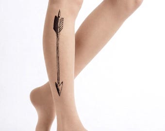 Tattoo Strumpfhose Pfeil Tribal transparent handbemalt minimalistisches Bein Design Damen Mode