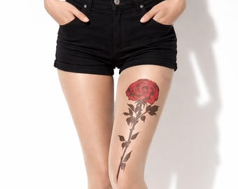 Medias con estampado de rosas, pantimedias florales transparentes pintadas a mano, una verdadera obra de arte para vestir.