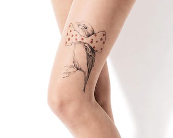 Bird Tattoo Tights, Hand Painted Sheer 40 Den Pantyhose, Minimalist Art