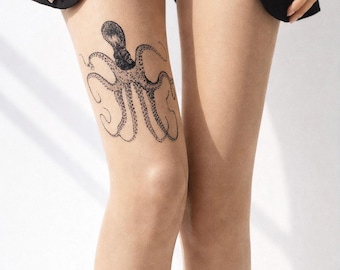 Medias con estampado de pulpo inspiradas en tatuajes: leggings de moda artísticos y únicos.