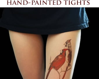 Birds cardinal tights, tattoo pantyhose