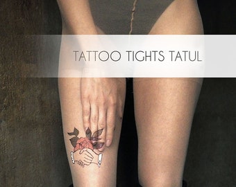 Vêtements uniques, collants de tatouage avec les mains et la fleur. Collant de tatouage