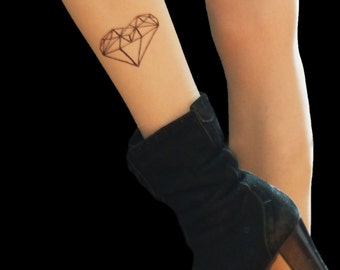 Diamond heart tattoo tights not printed - handpainted stockings